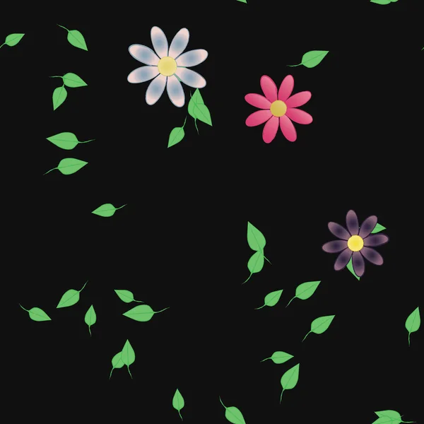 Flores Abstractas Con Hojas Verdes Patrón Sin Costura Ilustración Vectorial — Archivo Imágenes Vectoriales