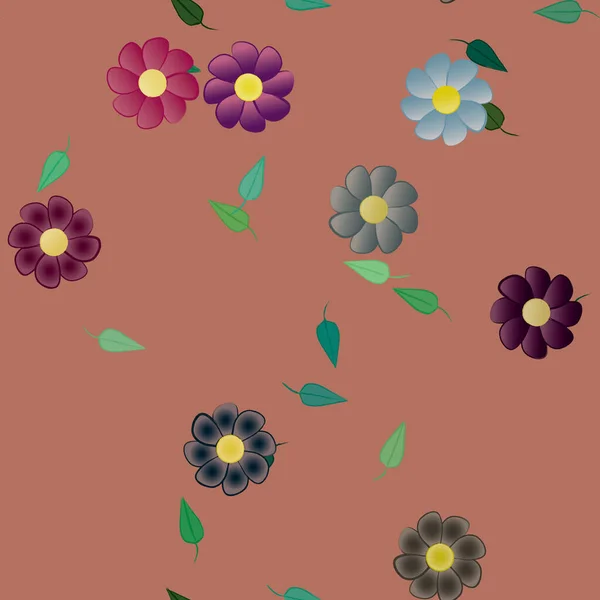 Fleurs Abstraites Avec Des Feuilles Vertes Motif Sans Couture Illustration — Image vectorielle