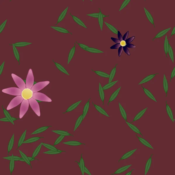 Flores Abstractas Con Hojas Verdes Patrón Sin Costura Ilustración Vectorial — Archivo Imágenes Vectoriales