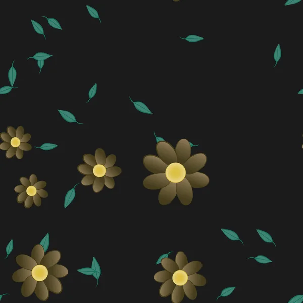 Flores Abstractas Con Hojas Verdes Patrón Sin Costura Ilustración Vectorial — Vector de stock