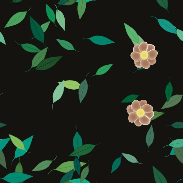 Fleurs Abstraites Avec Des Feuilles Vertes Motif Sans Couture Illustration — Image vectorielle