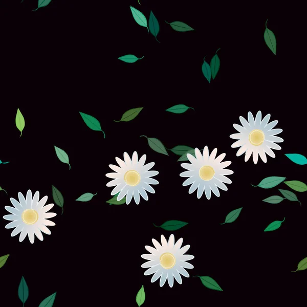 Abstrakta Blommor Med Gröna Blad Sömlös Mönster Vektor Illustration — Stock vektor