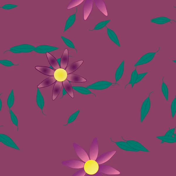 Flores Abstractas Con Hojas Verdes Patrón Sin Costura Ilustración Vectorial — Vector de stock