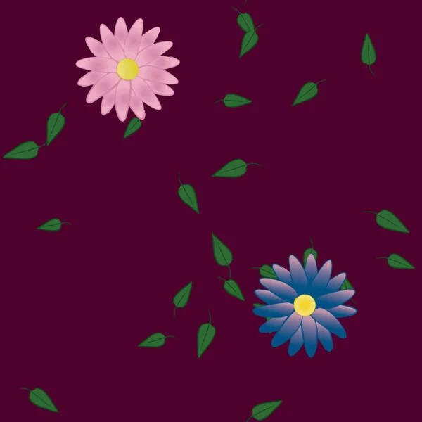 Flores Abstractas Con Hojas Verdes Patrón Sin Costura Ilustración Vectorial — Archivo Imágenes Vectoriales