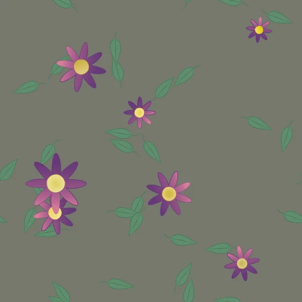 Fleurs Abstraites Avec Des Feuilles Vertes Motif Sans Couture Illustration — Image vectorielle