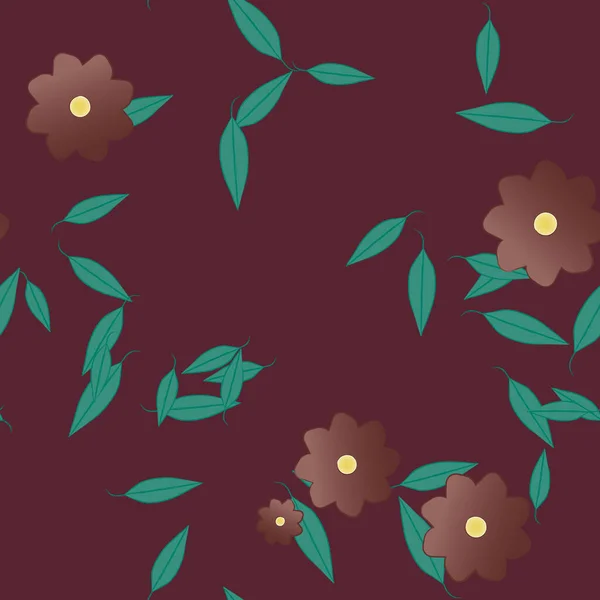 Flores Abstractas Con Hojas Verdes Patrón Sin Costura Ilustración Vectorial — Vector de stock