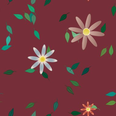 Yeşil yapraklı soyut çiçekler pürüzsüz desen, vektör çizimi