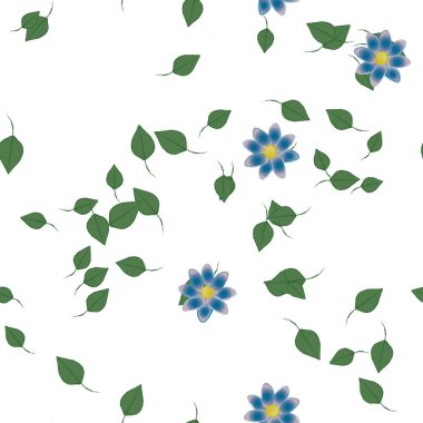 Yeşil yapraklı soyut çiçekler pürüzsüz desen, vektör çizimi