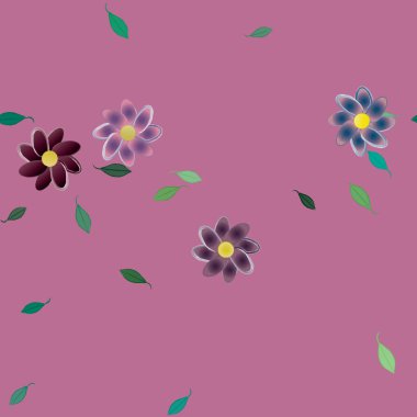 Yeşil yapraklı soyut çiçekler pürüzsüz desen, vektör çizimi