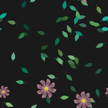 Yeşil yapraklı soyut çiçekler pürüzsüz desen, vektör çizimi