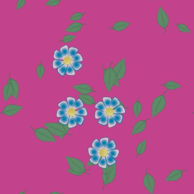 Yeşil yapraklı soyut çiçekler pürüzsüz desen, vektör çizimi