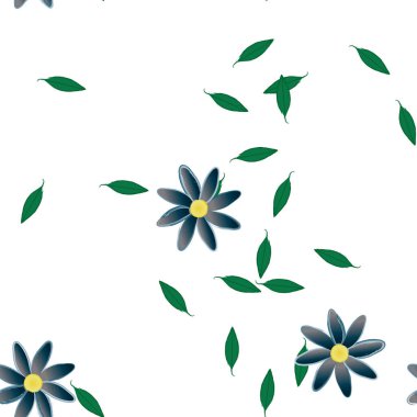 Yeşil yapraklı soyut çiçekler pürüzsüz desen, vektör çizimi