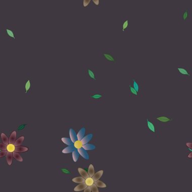 Yeşil yapraklı soyut çiçekler pürüzsüz desen, vektör çizimi