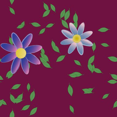 Yeşil yapraklı soyut çiçekler pürüzsüz desen, vektör çizimi