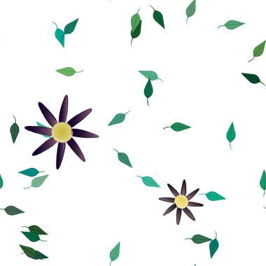 Yeşil yapraklı soyut çiçekler pürüzsüz desen, vektör çizimi