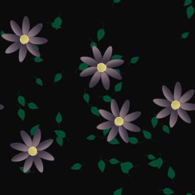 Yeşil yapraklı soyut çiçekler pürüzsüz desen, vektör çizimi