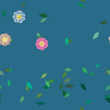 Yeşil yapraklı soyut çiçekler pürüzsüz desen, vektör çizimi