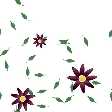 Yeşil yapraklı soyut çiçekler pürüzsüz desen, vektör çizimi