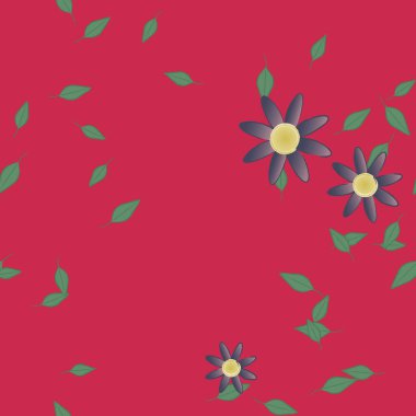 Yeşil yapraklı soyut çiçekler pürüzsüz desen, vektör çizimi