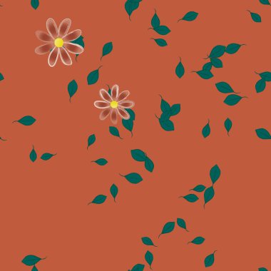 Yeşil yapraklı soyut çiçekler pürüzsüz desen, vektör çizimi