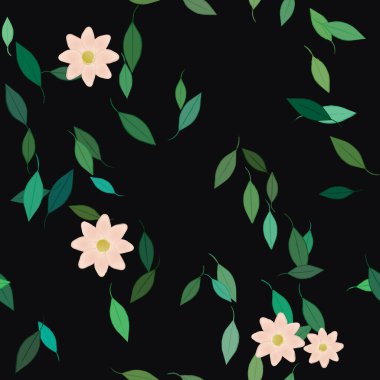 Yeşil yapraklı soyut çiçekler pürüzsüz desen, vektör çizimi