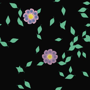 Yeşil yapraklı soyut çiçekler pürüzsüz desen, vektör çizimi