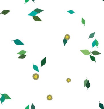 Yeşil yapraklı soyut çiçekler pürüzsüz desen, vektör çizimi