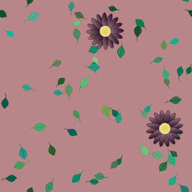 Yeşil yapraklı soyut çiçekler pürüzsüz desen, vektör çizimi