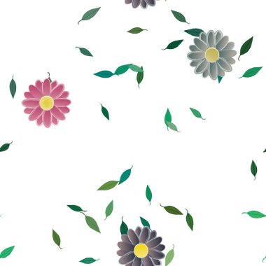 Yeşil yapraklı soyut çiçekler pürüzsüz desen, vektör çizimi