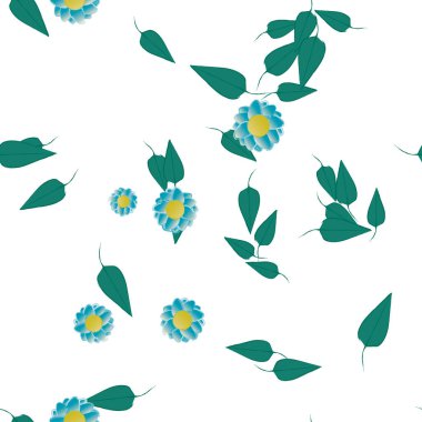 Yeşil yapraklı soyut çiçekler pürüzsüz desen, vektör çizimi