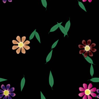 Yeşil yapraklı soyut çiçekler pürüzsüz desen, vektör çizimi