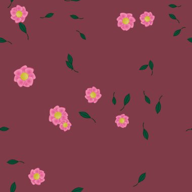 Yeşil yapraklı soyut çiçekler pürüzsüz desen, vektör çizimi