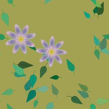 Yeşil yapraklı soyut çiçekler pürüzsüz desen, vektör çizimi