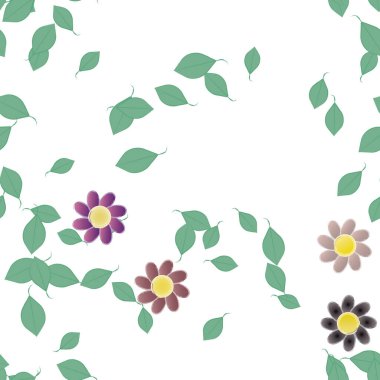 Yeşil yapraklı soyut çiçekler pürüzsüz desen, vektör çizimi