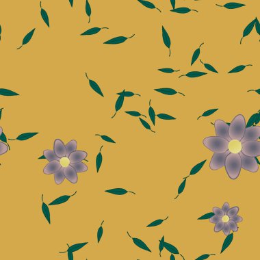 Yeşil yapraklı soyut çiçekler pürüzsüz desen, vektör çizimi