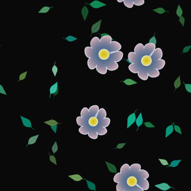 Yeşil yapraklı soyut çiçekler pürüzsüz desen, vektör çizimi