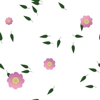 Yeşil yapraklı soyut çiçekler pürüzsüz desen, vektör çizimi