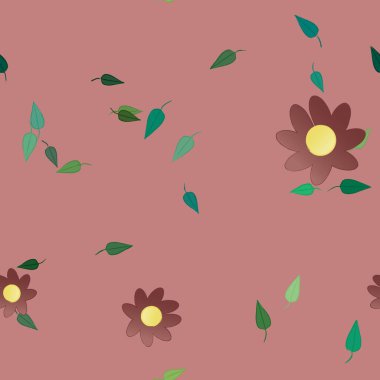 Yeşil yapraklı soyut çiçekler pürüzsüz desen, vektör çizimi