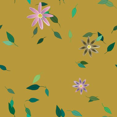 Yeşil yapraklı soyut çiçekler pürüzsüz desen, vektör çizimi