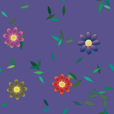 Yeşil yapraklı soyut çiçekler pürüzsüz desen, vektör çizimi