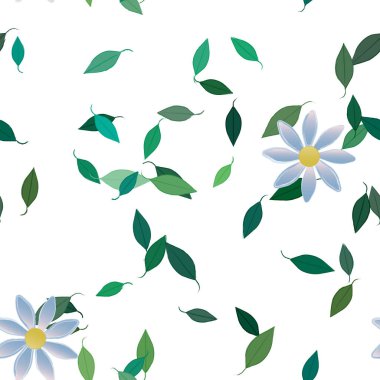 Yeşil yapraklı soyut çiçekler pürüzsüz desen, vektör çizimi