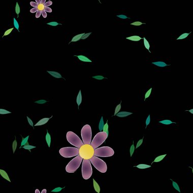 Yeşil yapraklı soyut çiçekler pürüzsüz desen, vektör çizimi