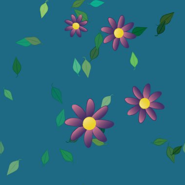 Yeşil yapraklı soyut çiçekler pürüzsüz desen, vektör çizimi