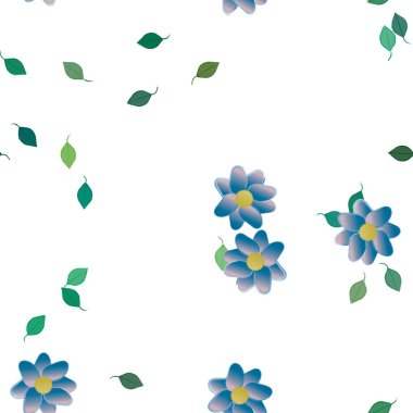 Yeşil yapraklı soyut çiçekler pürüzsüz desen, vektör çizimi