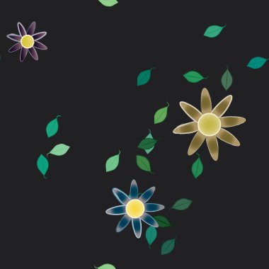 Yeşil yapraklı soyut çiçekler pürüzsüz desen, vektör çizimi