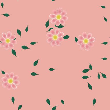 Yeşil yapraklı soyut çiçekler pürüzsüz desen, vektör çizimi