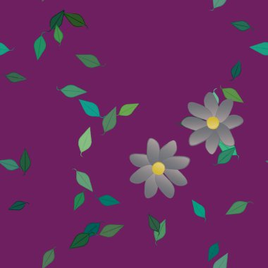 Yeşil yapraklı soyut çiçekler pürüzsüz desen, vektör çizimi