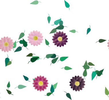 Yeşil yapraklı soyut çiçekler pürüzsüz desen, vektör çizimi