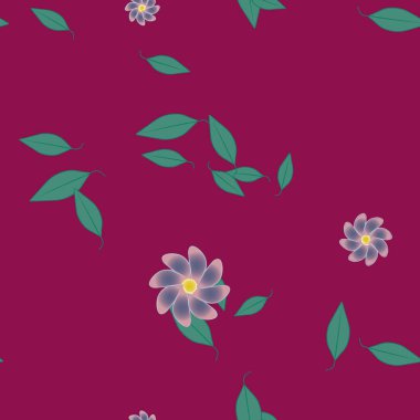 Yeşil yapraklı soyut çiçekler pürüzsüz desen, vektör çizimi