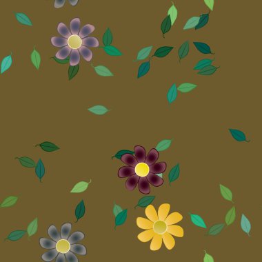 Yeşil yapraklı soyut çiçekler pürüzsüz desen, vektör çizimi